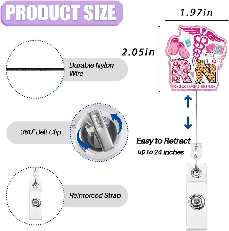 Bydevia Personalized RN Badge Reel Retractable for Registered Nurse, Funny RN Graduation Gifts, Registered Nurse Badge Accessories for Work, Cute RN Badge Holder with Alligator Clip & 24” Durable Nylon Cord - Image 2